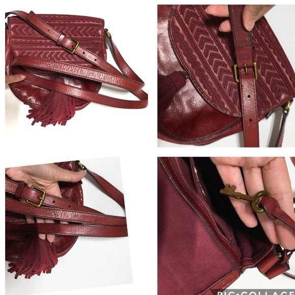 Fossil Emi Saddle Crossbody Leather Bag in Maroon - Picture 14 of 16